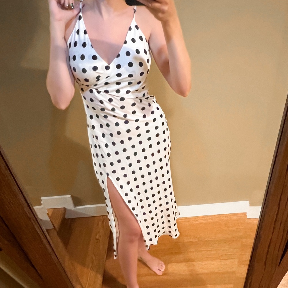 Urban Outfitters White polka dot midi slip dress